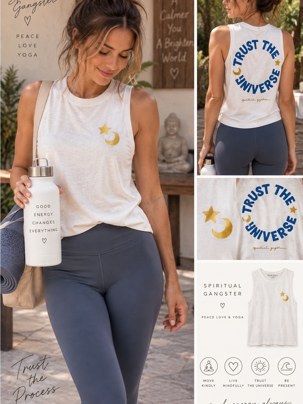Spiritual Gangster "Trust the Universe" Muscle Tank - White/Gold